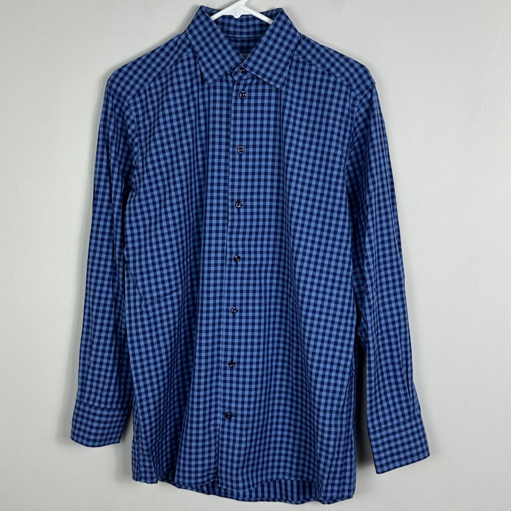 Eton Blue Plaid Collared Button Down Shirt Contemporary Mens Size 39 Neck 15.5